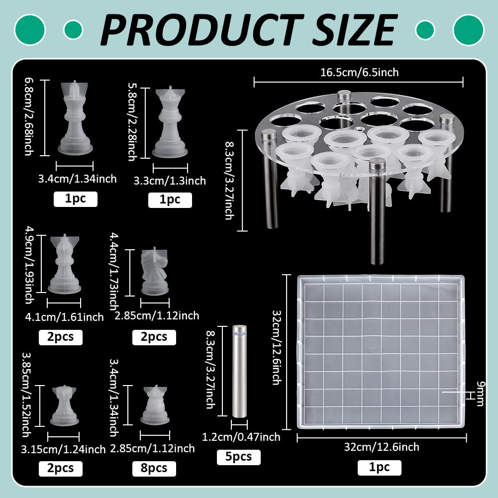 BENECREAT Chess DIY Kit with 1 Round Chess Piece Holder, 1 Chess Board Molds and 16 Silicone Chess Piece Molds for Family Party Board Games and Home Decoration - Image 2