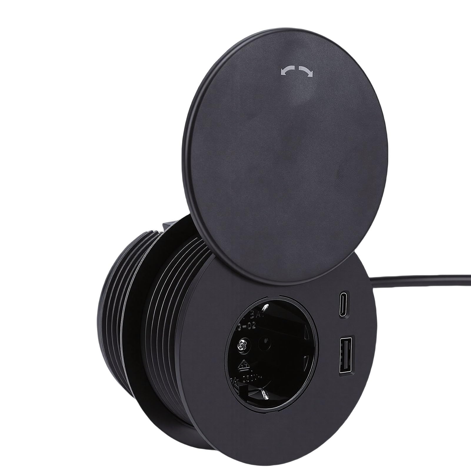 Jectse Ciabatta Integrata con Ricarica Rapida USB C, Presa da Incasso con Coperchio e Cavo, Presa da Tavolo 16A per Scrivania di Mobili, Ciabatta da Scrivania (Spina europea 220 V)