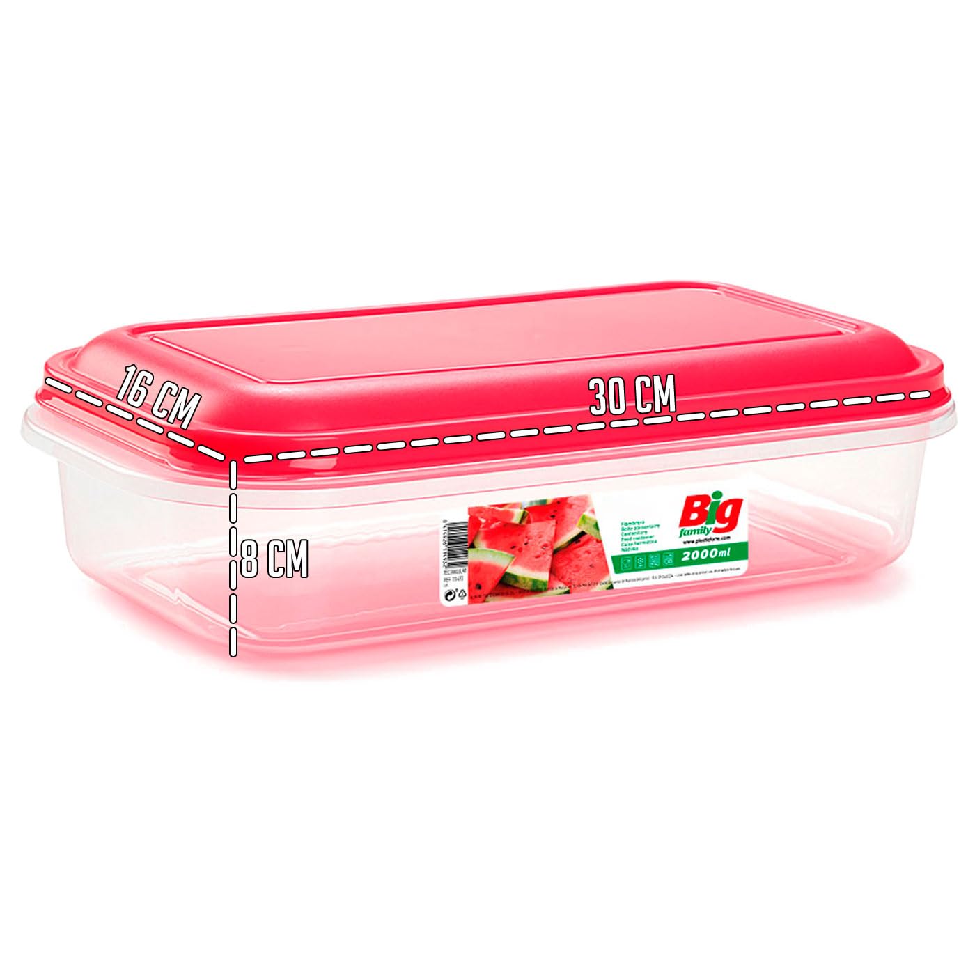 Tradineur - Confezione da 6 contenitori rettangolari con coperchio, in plastica, capacità: 1,8 litri, adatti per forno a microonde e lavastoviglie, 6 x 26,5 x 18 cm, coperchio colore casuale