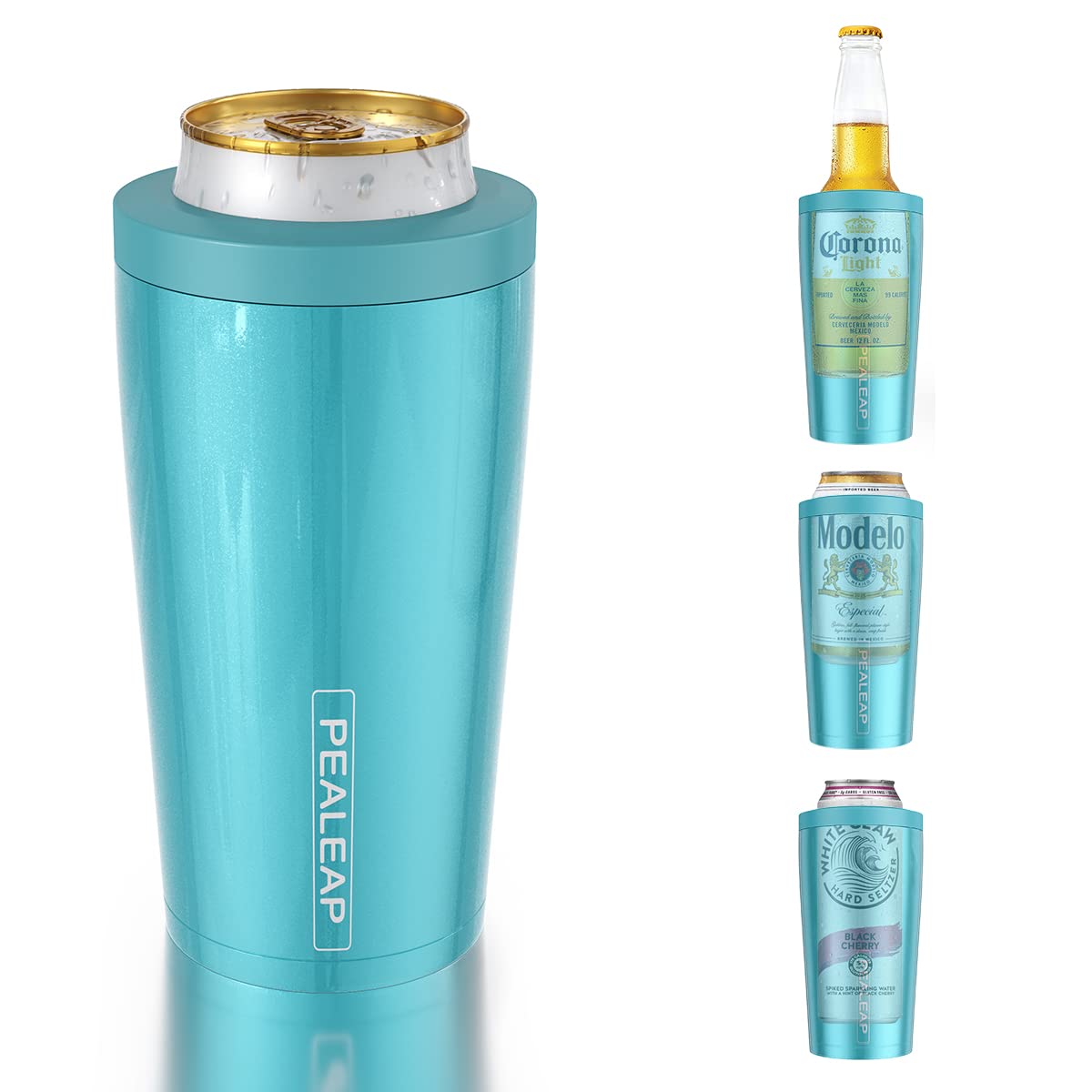 4 in 1 Insulated Slim Can Cooler for 12 OZ Cans and Beer Bottle - Keep 8 Hours Cold, Easy to Hold - Stainless Steel Can Holder, Double Walled Can Insulator for Hard Seltzer and More (Aqua)