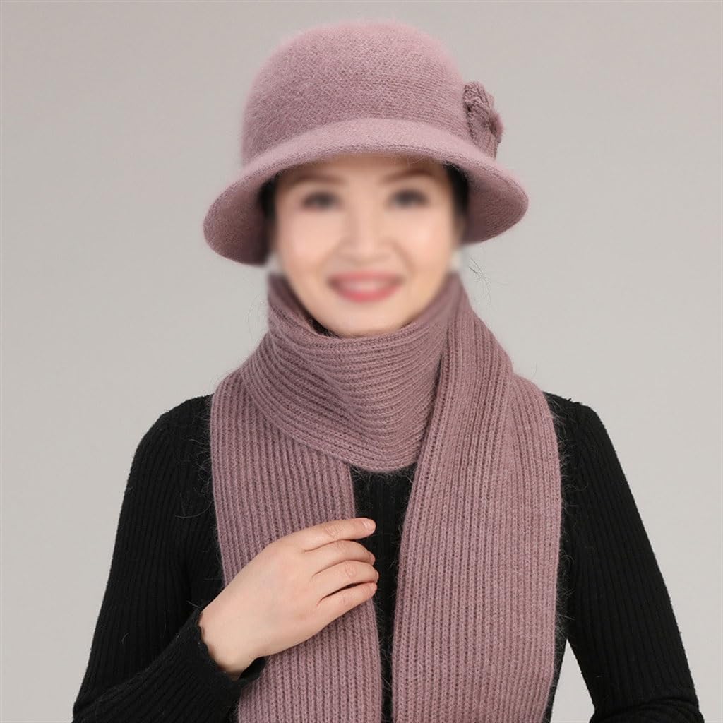 Knitted Elderly Hat Old Lady Wool Warm Winter Mom Hat Scarf