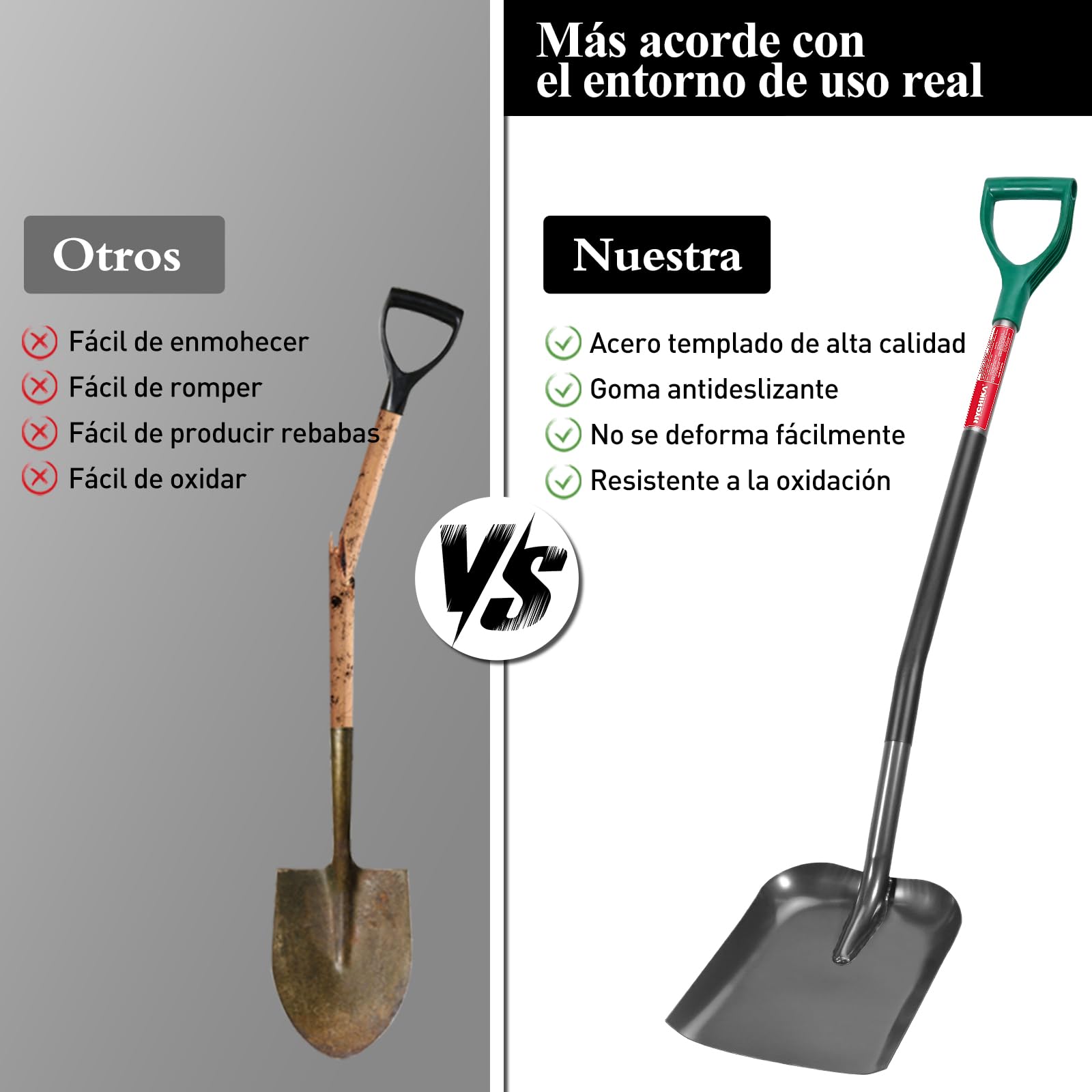 HYCHIKA Pala Jardineria Cuadrada, Pala Jardin,Acero Templado, Cómodo Mango Curvado en D, para Deshierbe, Plantas, Agricultur, Cavar