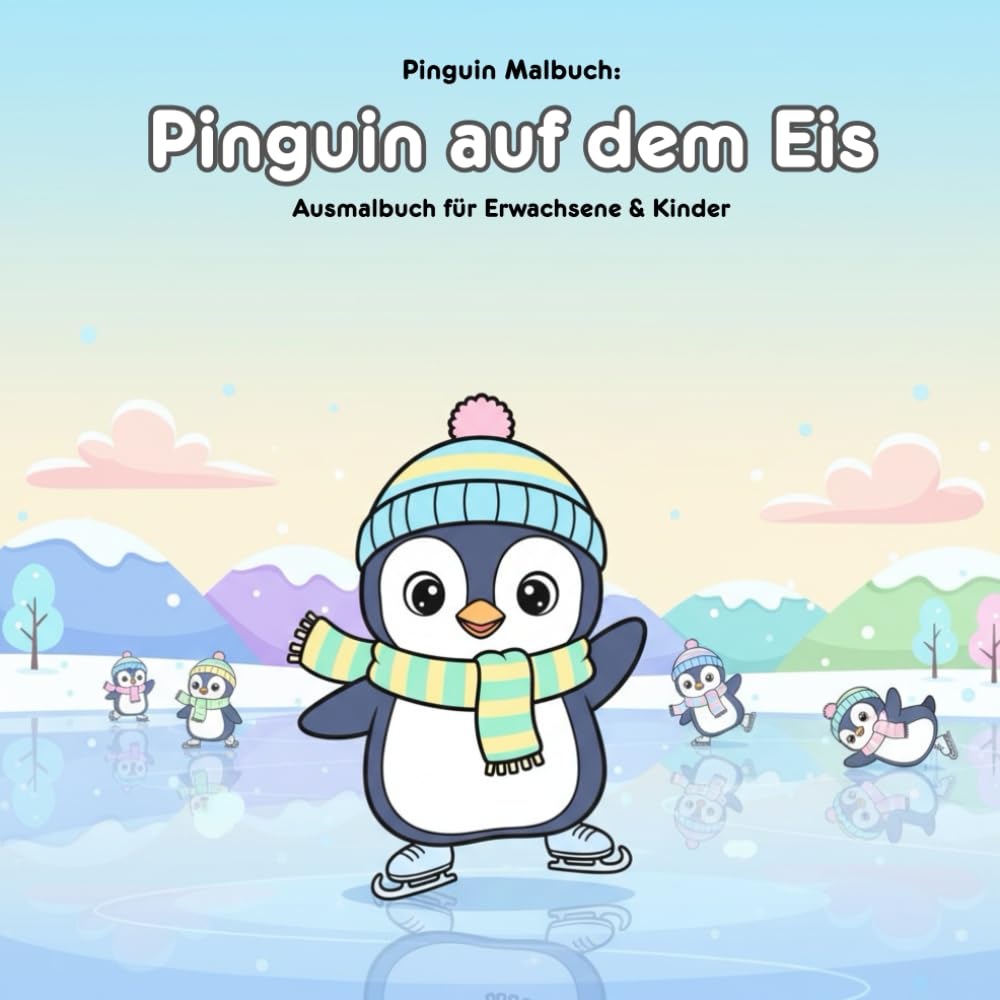 Pinguin auf dem Eis: Geschichte und Malbuch: Für Erwachsene & Kinder: 36 Ausmalbilder 21.59 x 21.59 cm – Große Motive für kleine Künstler
