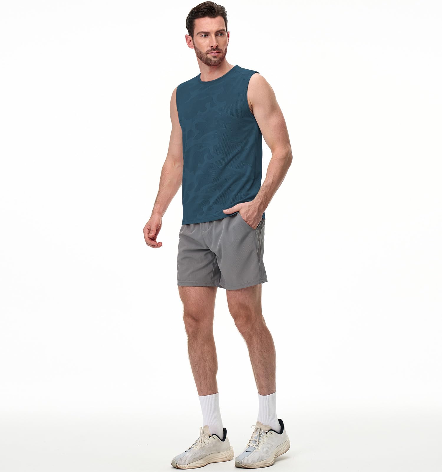 Superora Paquete de 3 chalecos deportivos para hombre, sin mangas, de secado rápido, para correr, entrenamiento, malla transpirable con patrón de camuflaje jacquard