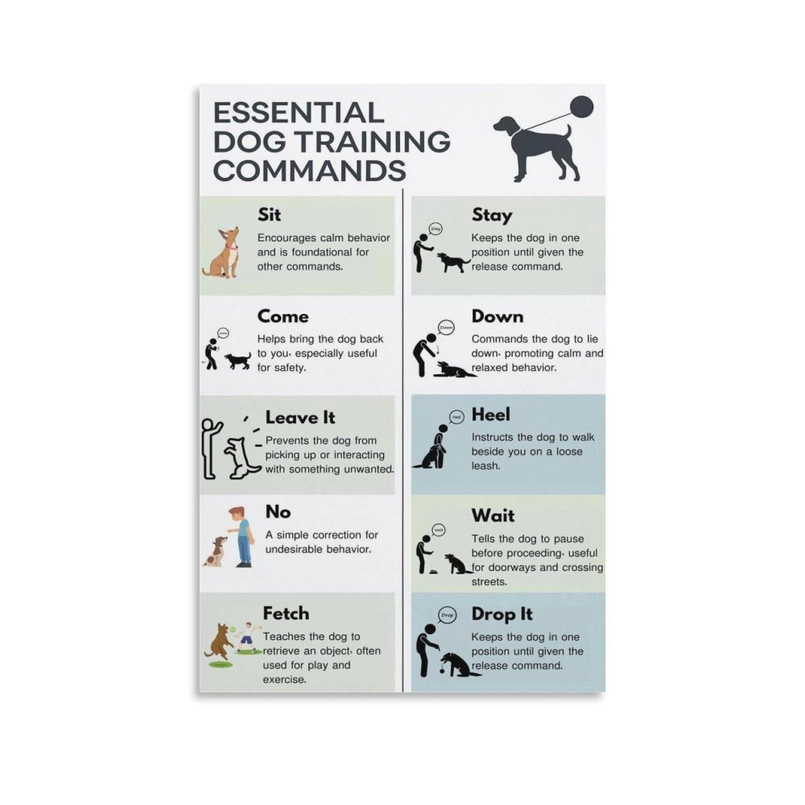 RNUMLIGH Dog Behavior Hand Signals Chart: Training & Obedience Guide, Canvas Wall-Art for Canine Enthusiasts & Home(Unframed,08x12inch(20x30cm))