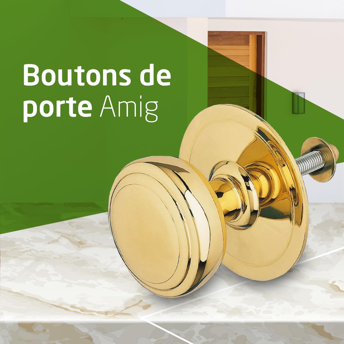Amig - Modèle 12 Bouton de portes d’entrée extérieures en laiton poli | Diamètre poignée 70 mm Hauteur 68,5 mm | Facile à installer - Écrou de fixation inclus