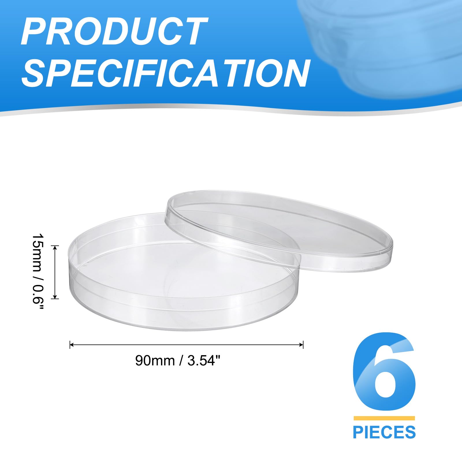 PATIKIL Piastre Petri in Plastica da 90mm/3.5 Pollici con Coperchio, Confezione da 6, Piastre per Colture Tissutali per Esperimenti Scientifici in Laboratorio, Trasparenti