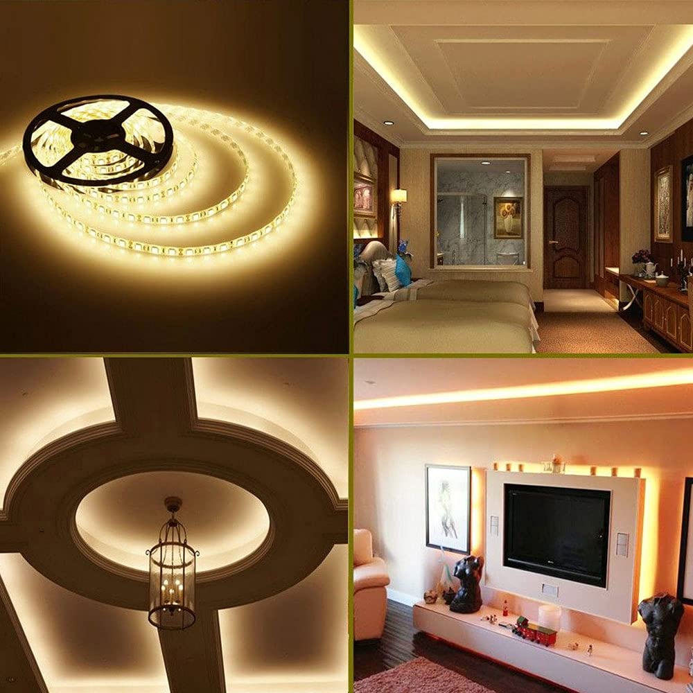 Tira de luz LED de 5 m, blanco cálido, 3000 K, brillante iluminación interior de 12 V, cinta para autocaravana, autocaravana, barco, debajo del gabinete (IP00, blanco cálido) (IP00, blanco cálido)