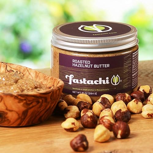 Miniatura 4 de Fastachi Mantequilla de avellana tostada (10 onzas)  100% natural  Tostada a mano  Sin azúcar  Sin aditivos  Textura crujiente  Un solo ingrediente