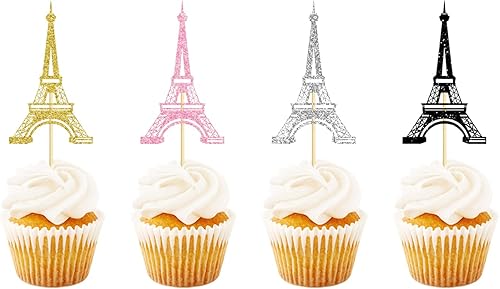 24 adornos para cupcakes de la Torre Eiffel, decoración de cupcakes con purpurina de París, despedida de soltera, decoración de boda