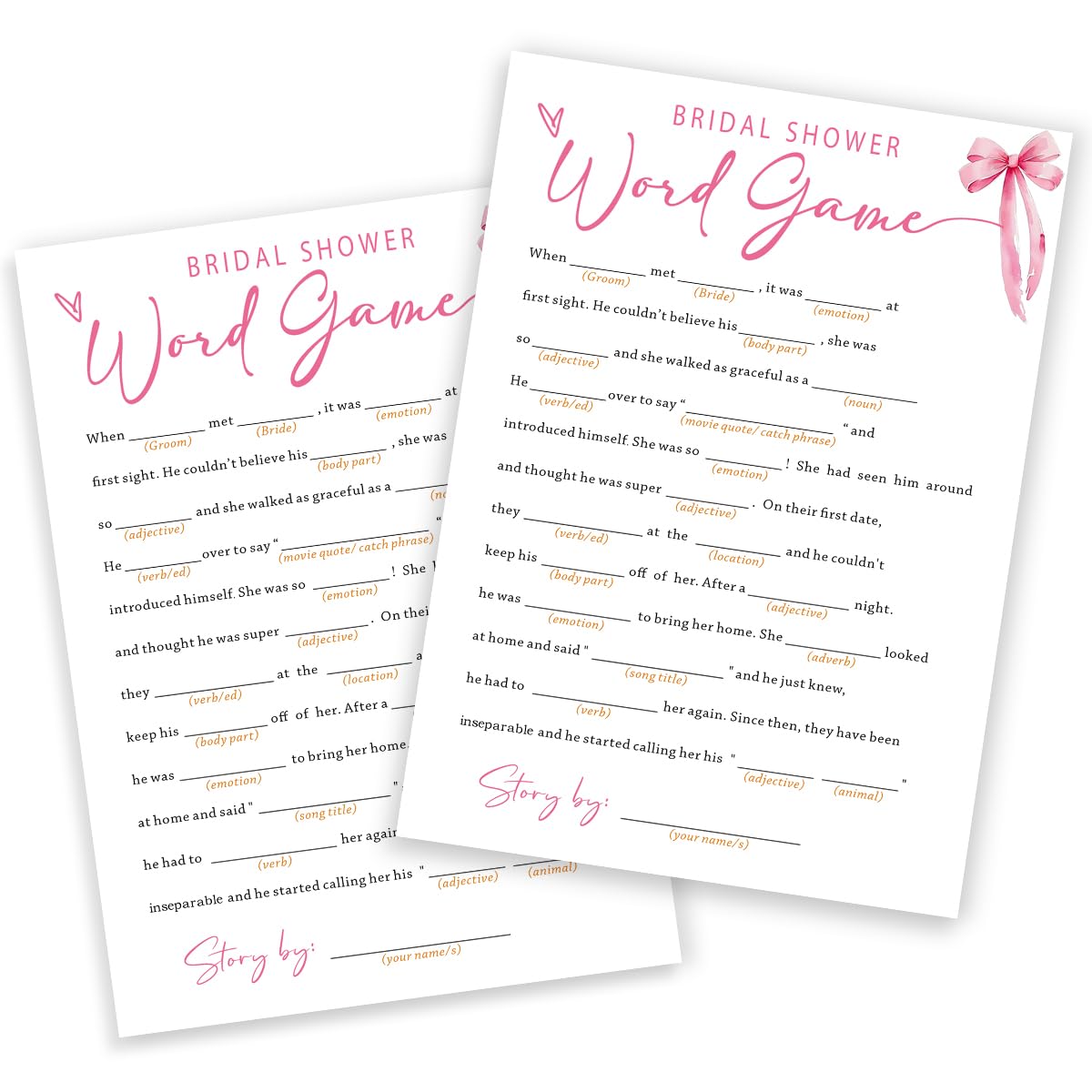 Wedding Shower Games Cards, Bridal Shower Word Game, Bridal Shower Games 25 Guests, Engagement Party Wedding Games for Guests, Pink Ribbon Bow Wedding Party Supplies - E16