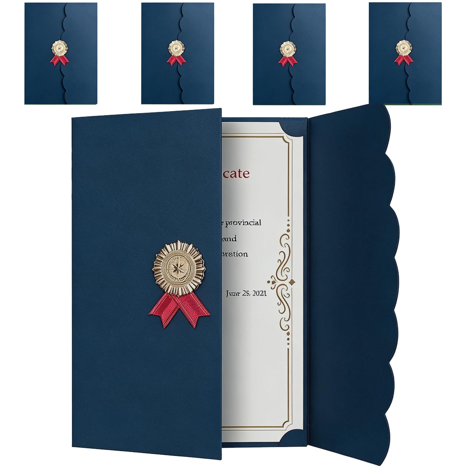 5PCS A4 Tri Fold Certificate Holders with Gold Foil Stamped Seal Award Diploma Holder with Scalloped Edge Blank Certificate Paper Folders Certificates Protective Cover for Graduation Recognition Paper
