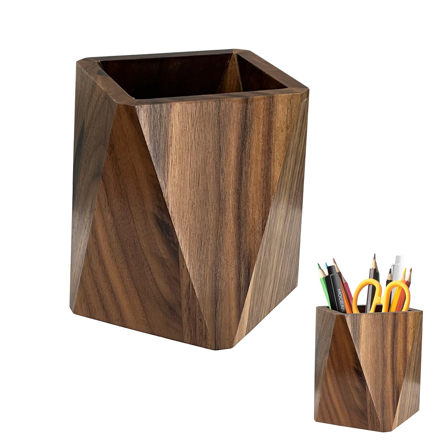Portapenne da scrivania, in legno di noce nero, a forma prismatica, organizer per cancelleria, per uso multiplo, per ufficio e scuola
