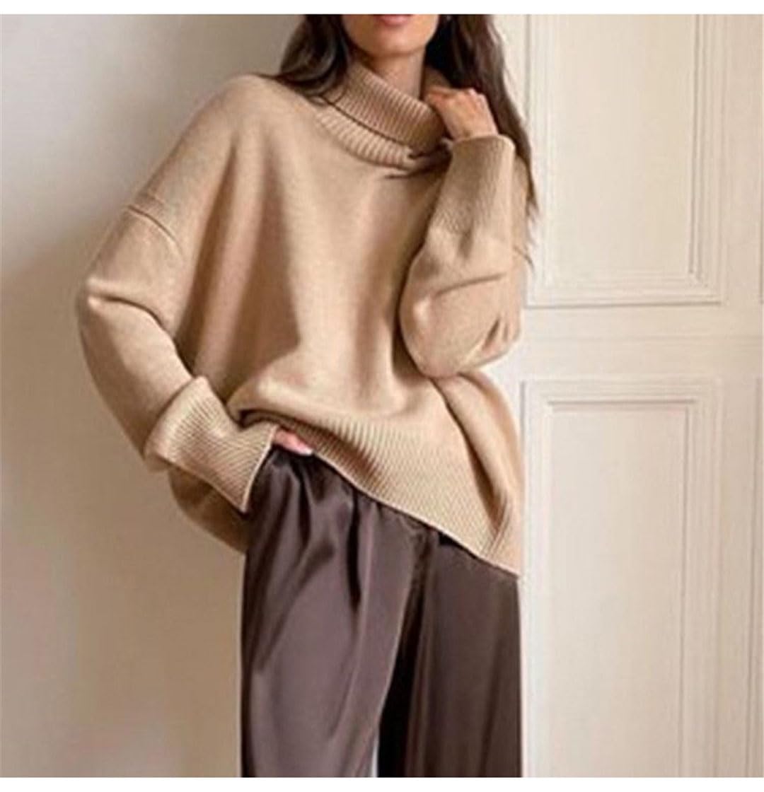 Vogrtcc Damenpullover Mit Rollkragen, Übergroßer Strickpullover, Rollkragenpullover