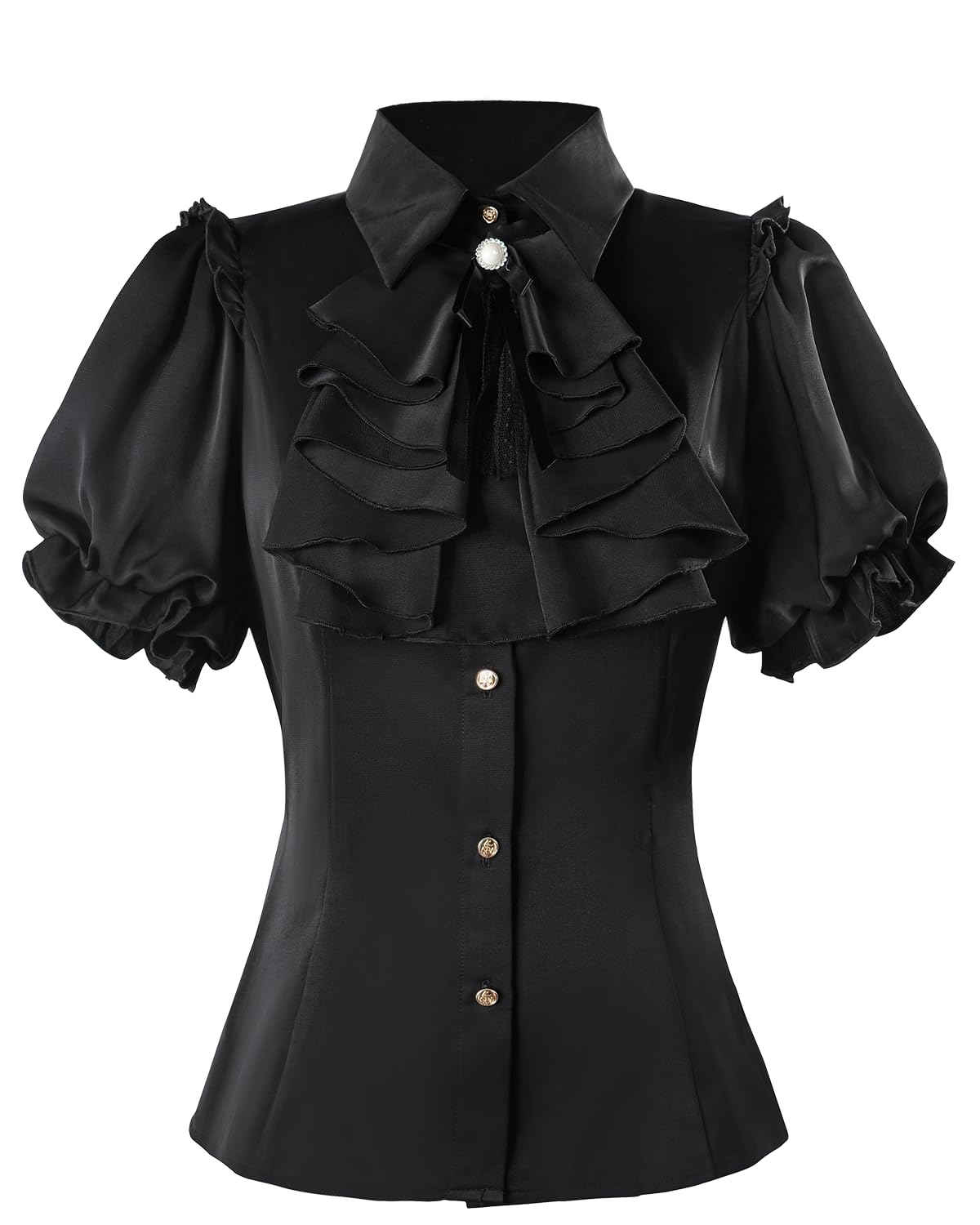 CR ROLECOS Camicetta da donna vittoriana nera a maniche corte a sbuffo gotica camicie vintage top per