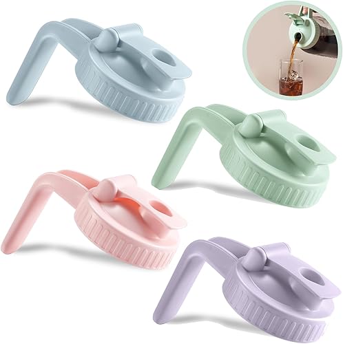 Miniatura 1 de Paquete de 4 tapas para tarros Mason de boca ancha en forma de V con asa, tapa de boquilla con tapa abatible extendida, fácil de abrir, herméticas a