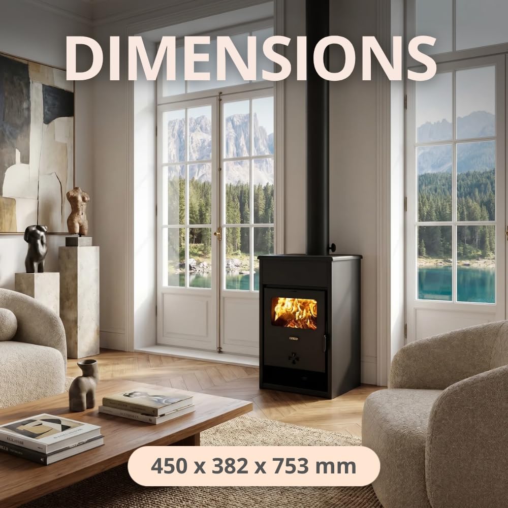 Prity KD Poêle à bois 9,3 kW Classe d'efficacité énergétique A+ Tube de fumée Ø 130 mm Chauffage très efficace