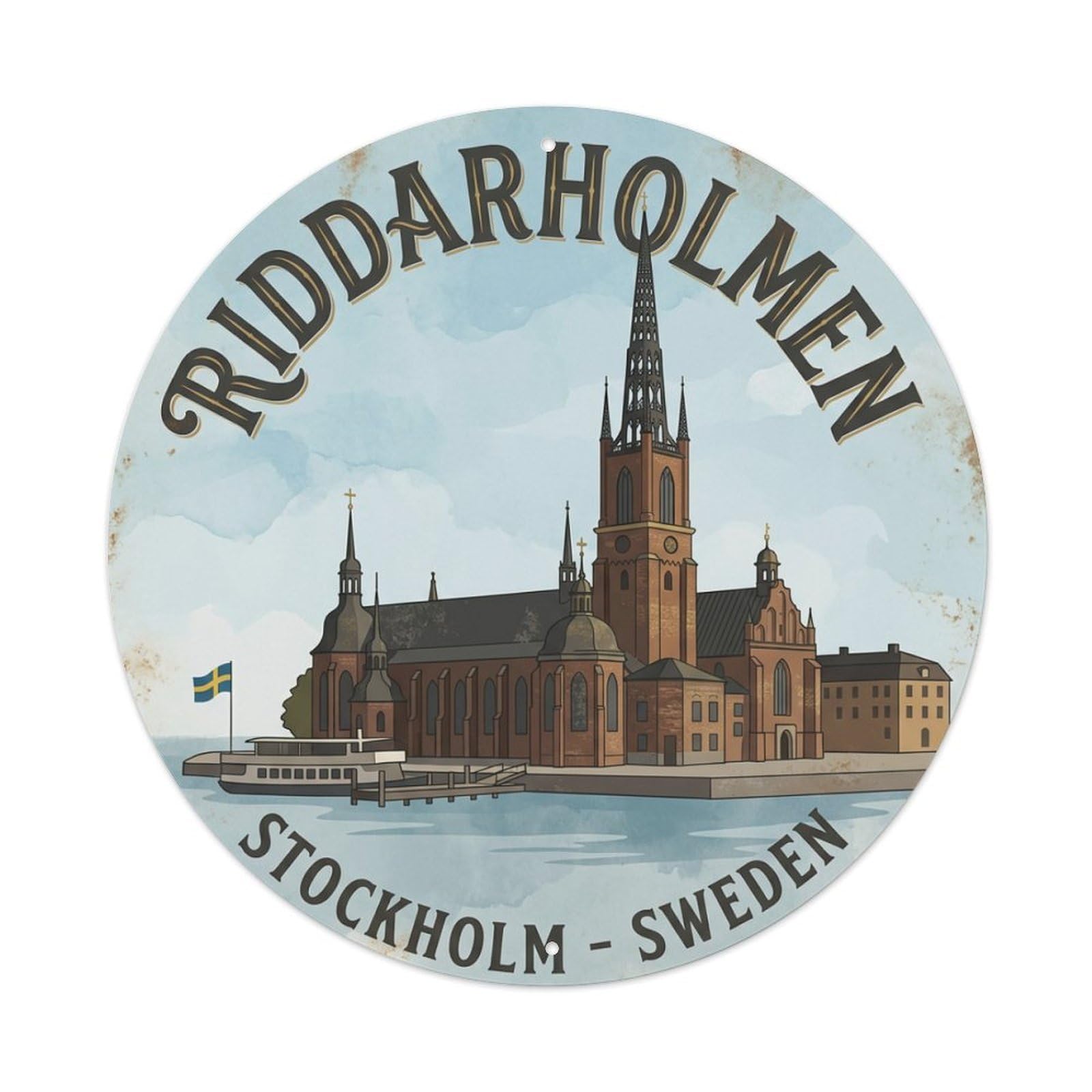Vintage Travel Riddarholmen Sweden Church 1 Metal Tin Sign