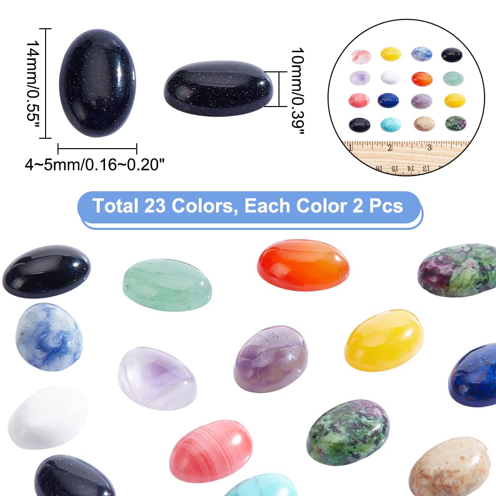 SUPERFINDINGS 48Pcs Ovales Cabochons de Pierres Précieuses 23 Styles Pierre Energétique 14x10mm Cabochons d'agate Pierres Semi-Précieuses No Hole Cabochons en Cristal de Quartz pour Bijoux Faits