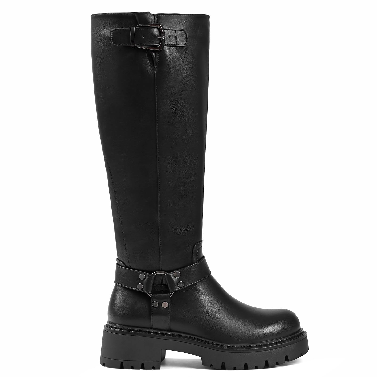Boots For Women Knee High Combat Goth Riding Platform Chunky Flat Buckle Rave Tall Trendy Metallic Casual Boots
