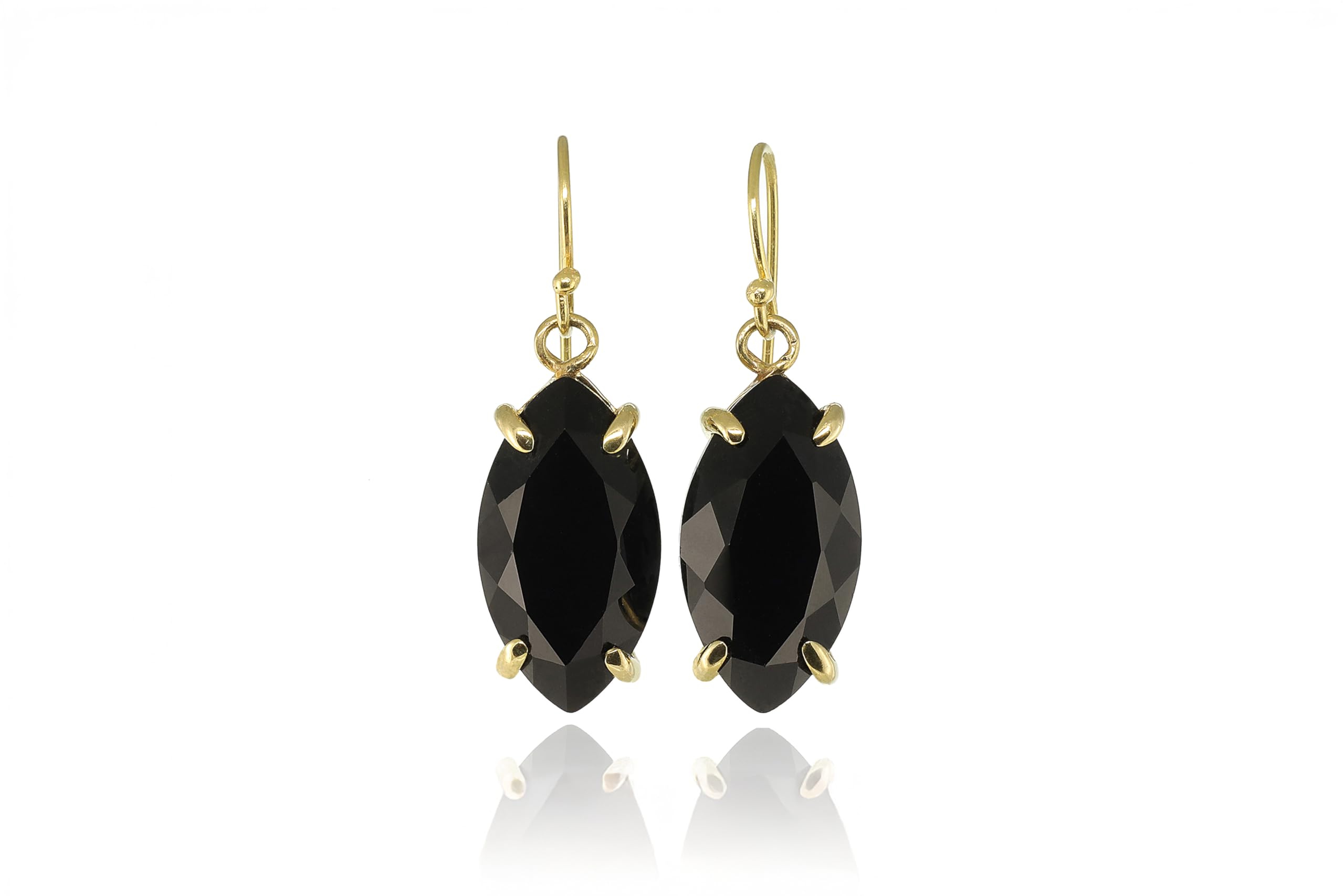 Pendientes de Ónix Negro Marquesa - Pendientes Largos de Oro - Pendientes de Piedra Negra - Pendientes Colgantes de Oro - Exquisitos Pendientes Colgantes para Mujer
