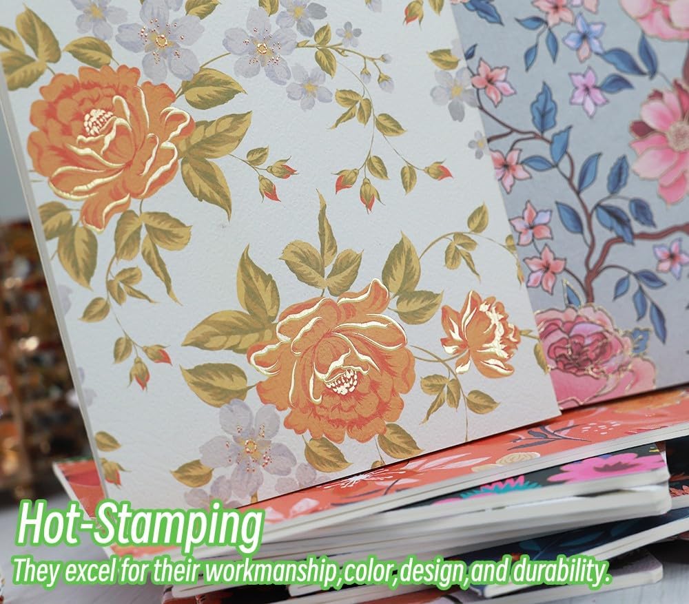Packung mit Tagebüchern zum Schreiben, A5, Reisen, Notizbuch, Großpackung – 12 Stück mit 60 linierten Seiten, 30 Blatt und geprägtem Einband mit floralem Glücksmuster (14 x 21 cm)