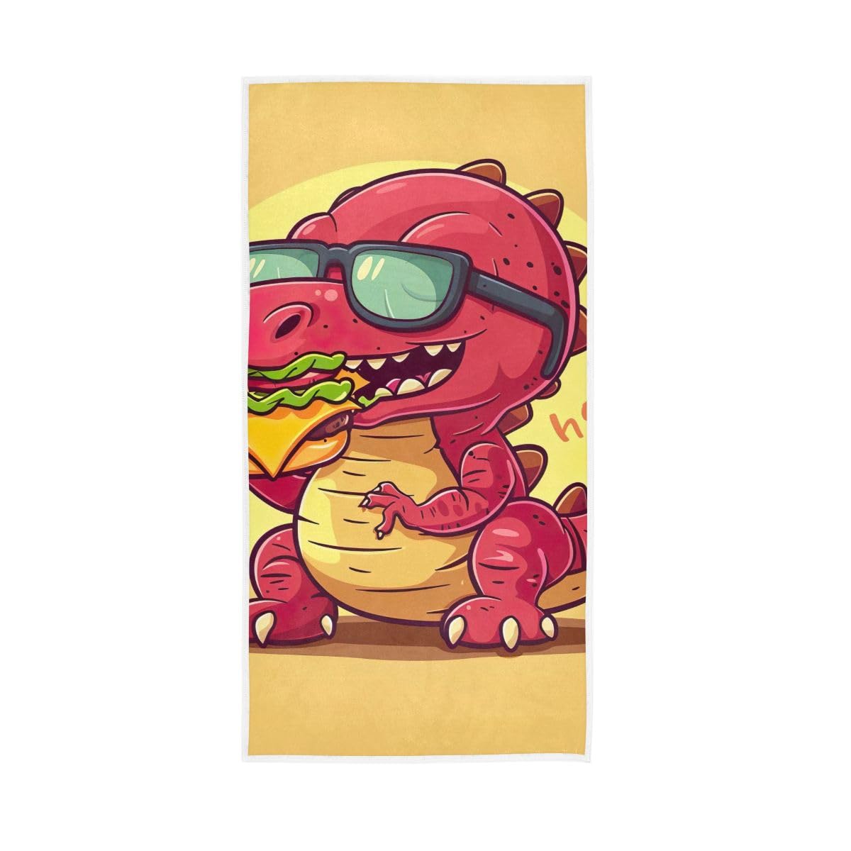 HUYGD Cartoon Dinosaur Eating Hand Towels Cotton Absorbent Soft Decorative Towel for Bathroom 15 x 30 Inch
