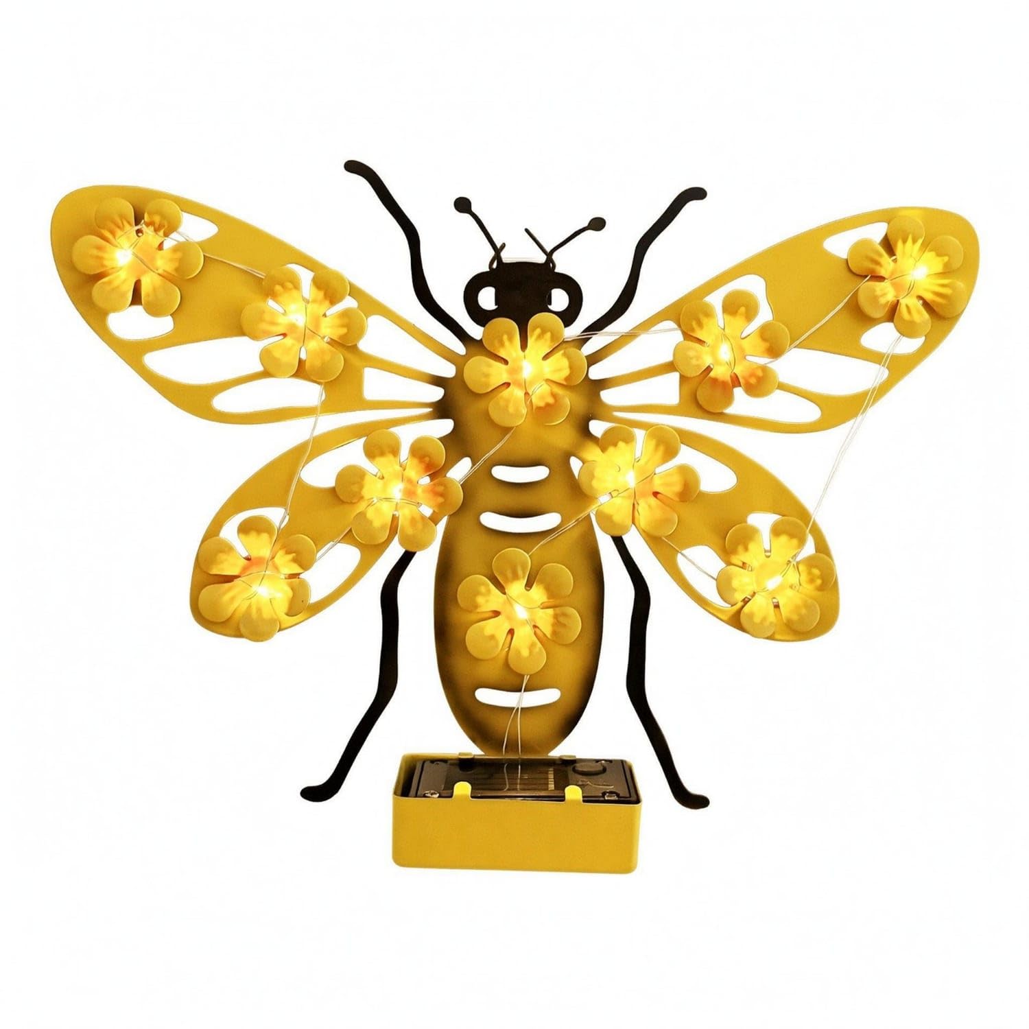 Metal Bee-Shaped Outdoor Wall Light Decorative Iron-Style Frame Solar Bee Wall Light Yellow Yard Decor No Wire Needed for Garden, Courtyard, Exterior Walls, Solar Bee Light-image-31
