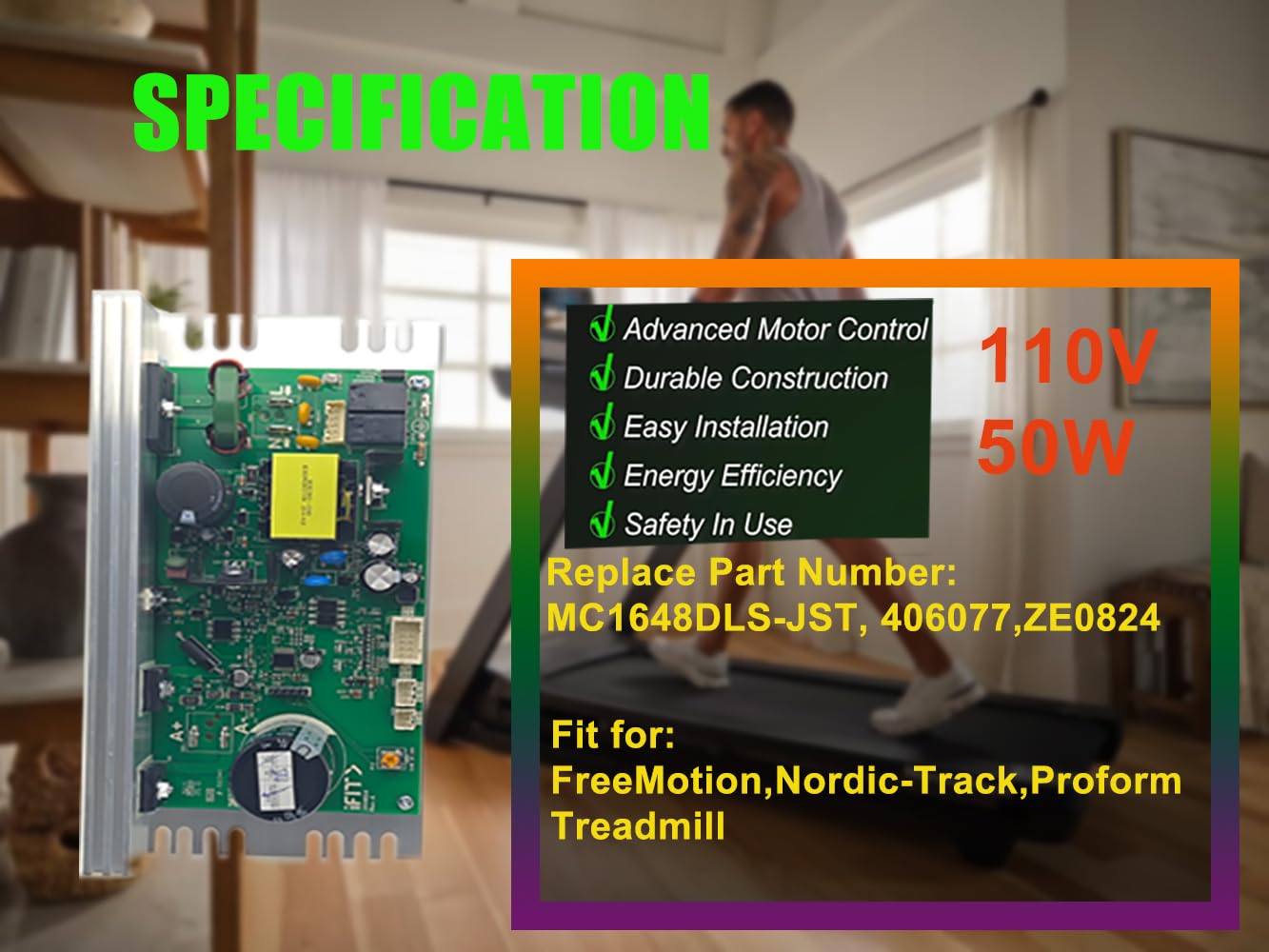 MC1648DLS 406077 Controlador de motor para cinta de correr ZE0824 Placa de control de cinta de correr 50 W compatible con Nordic Track (conectores blancos)