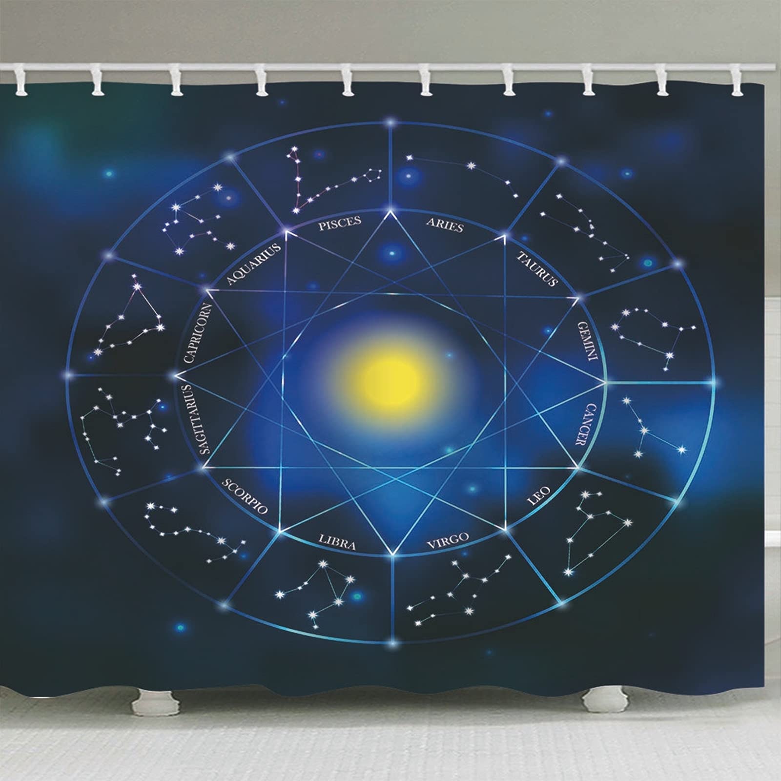 Tenda Bagno Blu Scuro Idrorepellente e Antimuffa Tende per Doccia Poliestere con Ganci Tenda da Doccia Dodici Costellazioni, 150x180cm