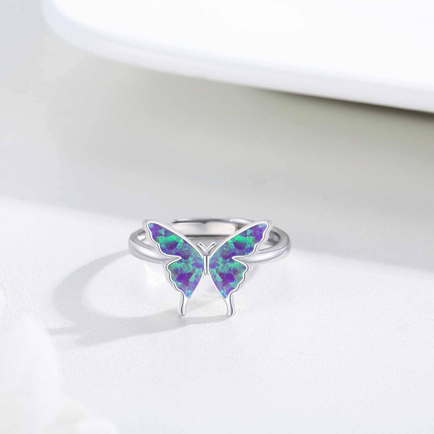 CUOKA MIRACLE Sterling Silver Opal Butterfly Open Adjustable Ring - Exquisite Cute Jewelry Rings for Women's Anniversary or Birthday Gifts