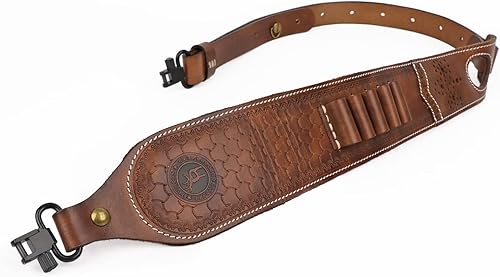 TOURBON Eslinga para rifle vintage de piel con soporte para municiones, correa ajustable para arma de caza con giros