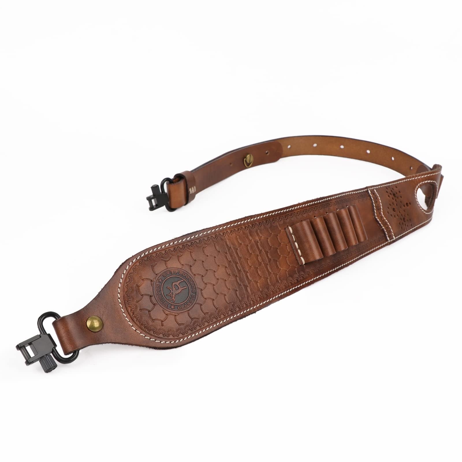 TOURBONVintage Leather Ammo Holder Rifle Sling Adjustable Hunting Gun Strap with Swivels