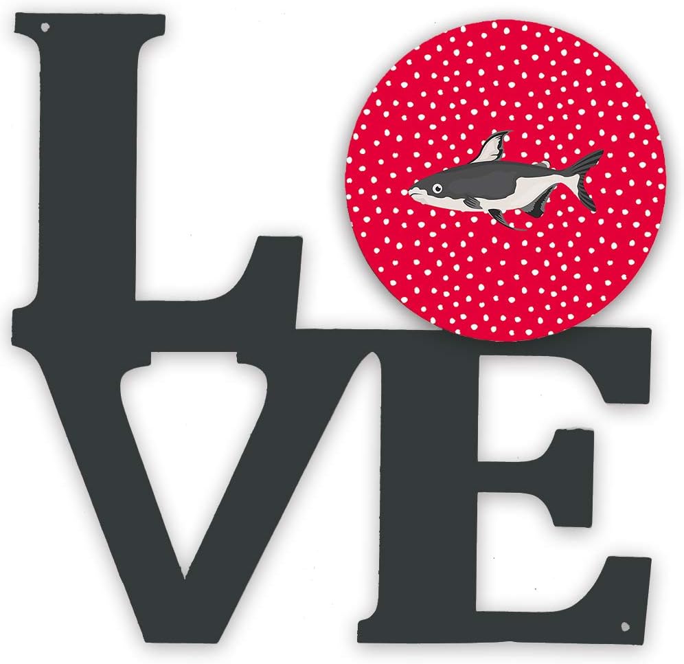 Caroline's Treasures CK5482WALV Iridescent Shark Love Metal Wall Artwork Love, Red Indoor Outdoor Art Decor Patio, Bathroom, Kitchen Colorful Aluminum and Black Steel Sculpture