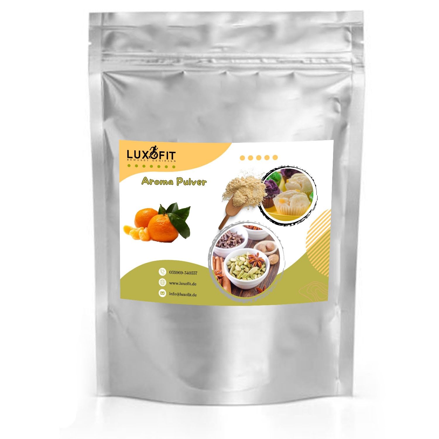 Luxofit Mandarine Aroma | Geschmack | Flavour Pulver, Aromen für Lebensmittel und Getränke, Vegetarisch und Vegan, GMO-Frei, Made in Germany, Geschmacksintensiv (1 Kg)