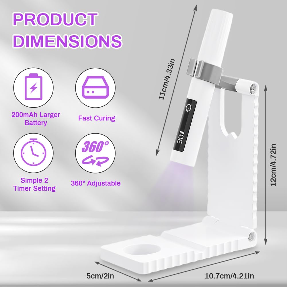 Flintronic Lampe UV Ongles Gel, 3W Lampe UV Ongles Gel Portable, avec Support, Charge Rapide USB-C, Double Minuteur 30s/60s, Minicure Lampe UV Professionnel, Séchoir à Ongles Rapide, Écran Tactile