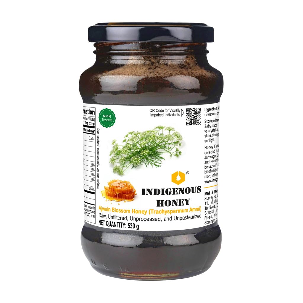 INDIGENOUS HONEY Ajwain Carom Honey Raw Organic Natural Pure Unprocessed NMR Tested Unpasteurized Unheated 530g Glass Jar Pack of 1 (B0B4232KQ4) Amazon Price History, Amazon Price Tracker