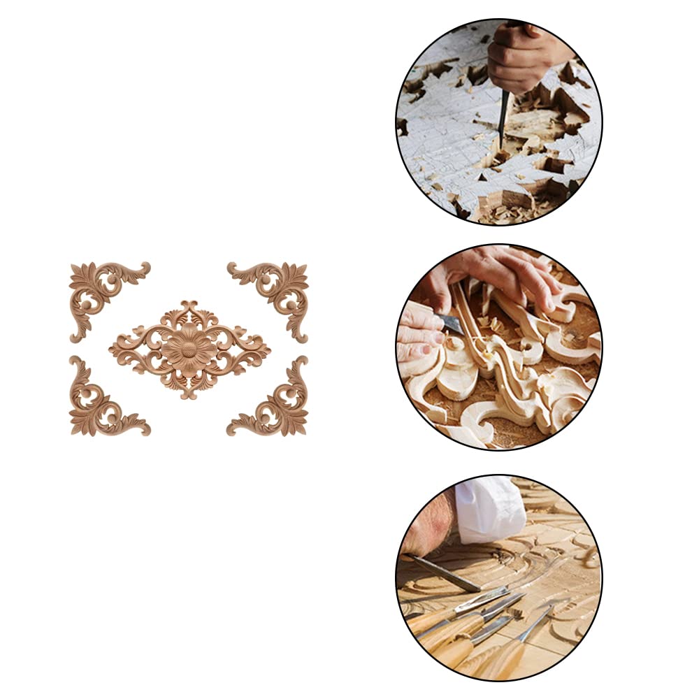 Gotetiso 6 Pièces Moulure Décorative en Bois Applique Sculptée Non Peinte Coin Onlay pour Meuble Placard Armoire Décalque Maison Décoration
