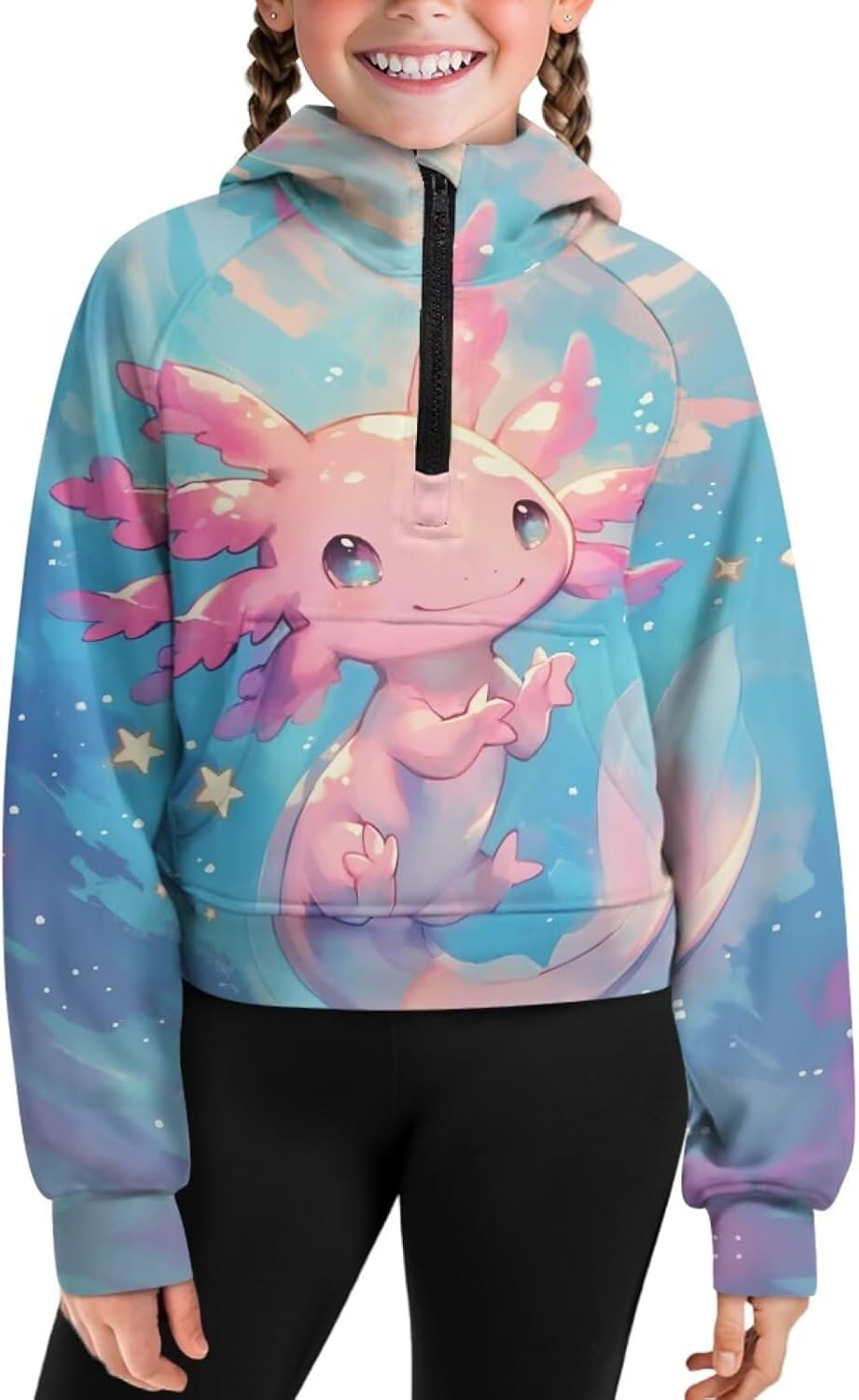 Girls Hoodies Half Zip Sweatshirt Fall Long Sleeve Cropped Pullover Top Graphic Hoodies Athletic Sweatshirt,5-14T