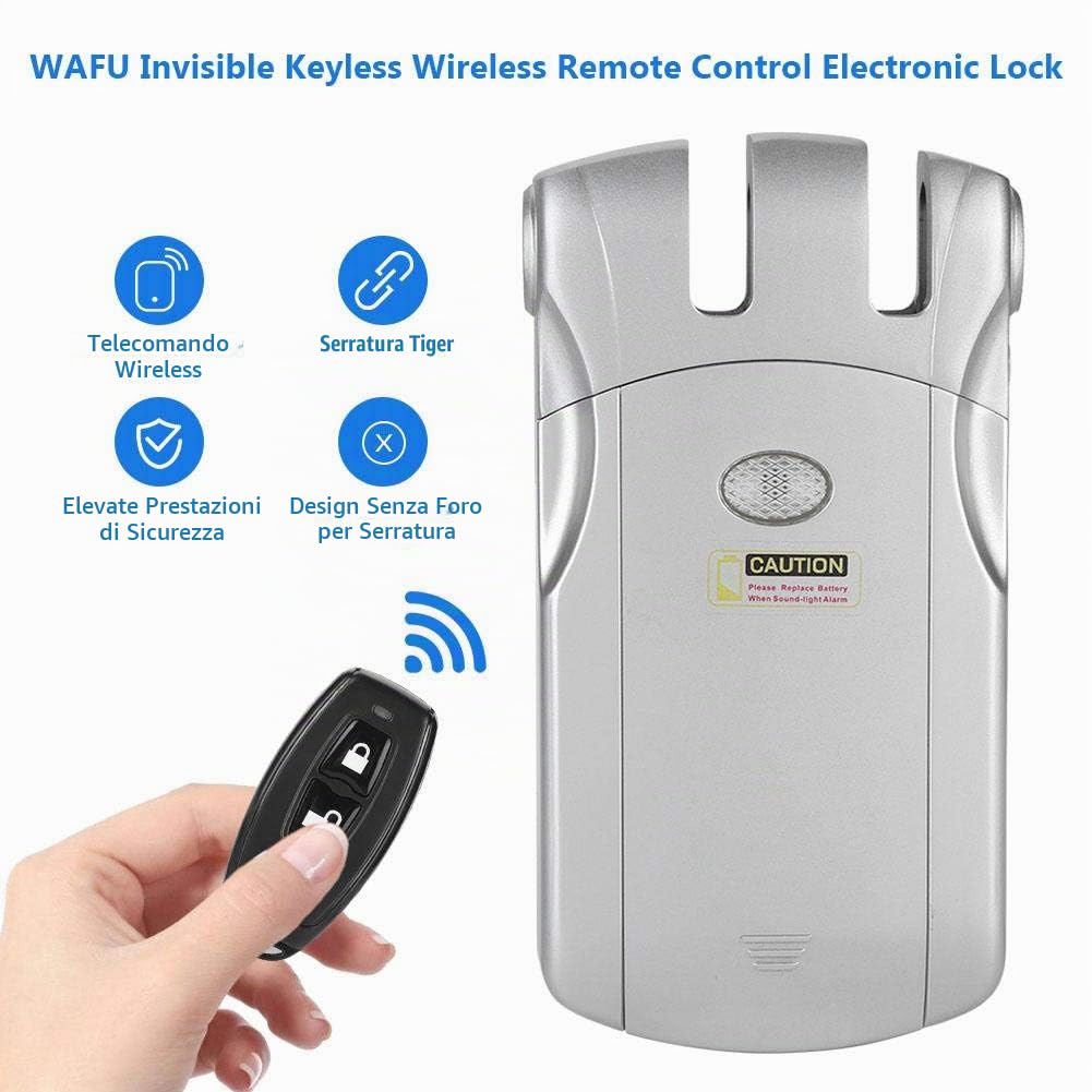 MAGT Serratura di Sicurezza Invisibile, 5,5 × 8 × 3,5 cm in Lega di Zinco 433 MHz 15 m con 4 telecomando per Casa Hotel Appartamento