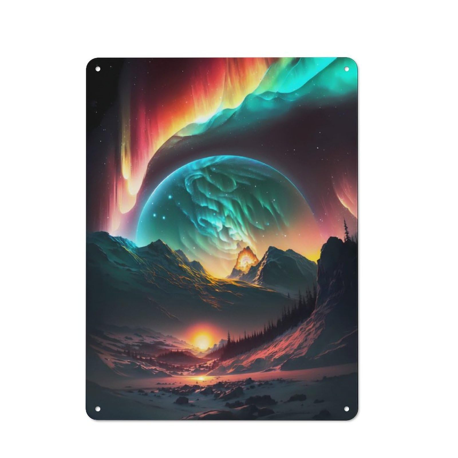 Junmoney Aurora Borealis Planet Tin Wall Plaque 40X30cm With For Guest Room Or Hallway, For Hallway Wall Decor Fans
