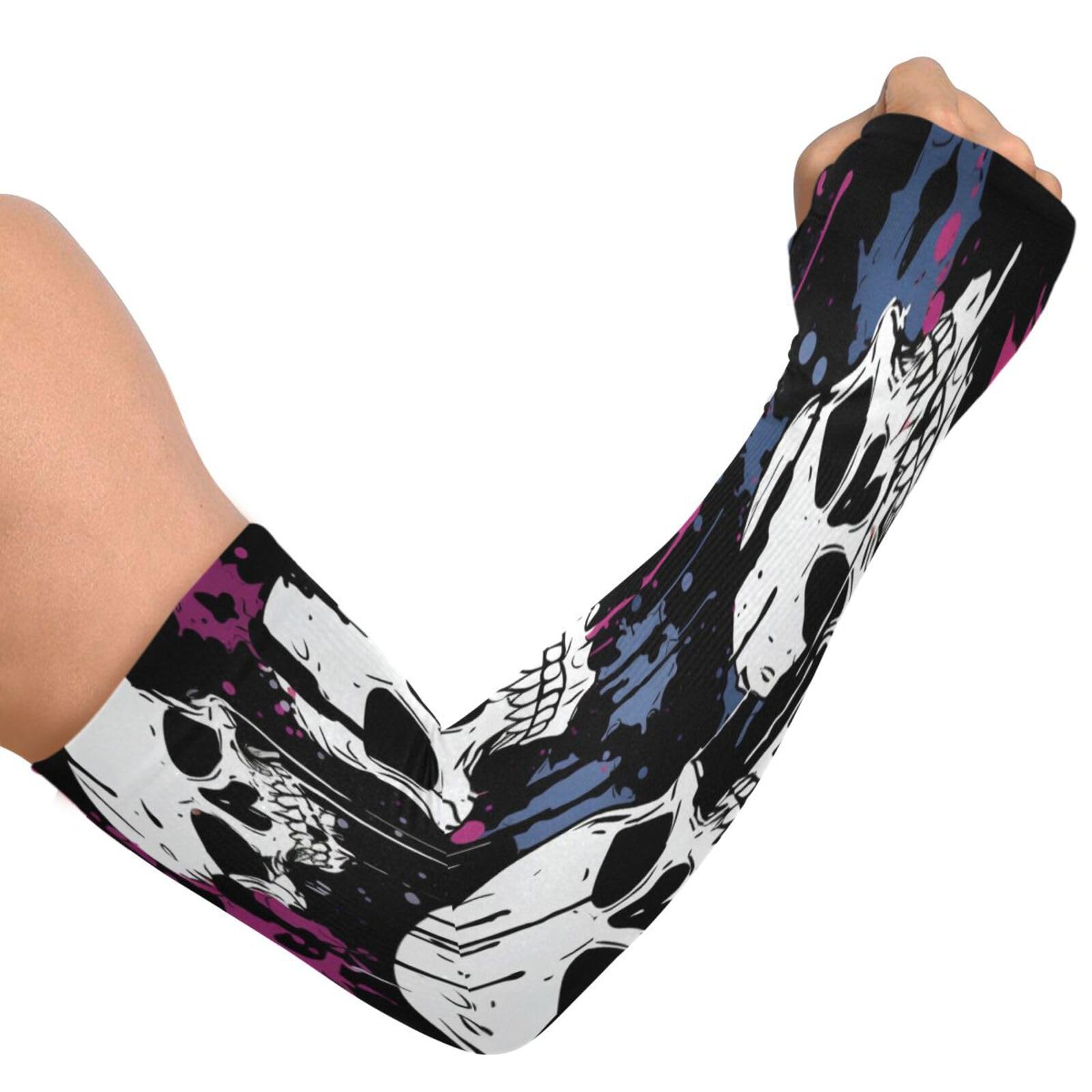 Bulletgxll Skull Pattern Arm Compression Sleeves UV Sun Protection Breathable Skin-Friendly Sleeves Cover for Men Women Youth