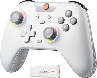 EasySMX X05 Mando PC Inalambrico con RGB Luz- Hall Joystick- Hall Trigger- 750 mAh Batería Recargable- Vibración- Turbo para PC/Switch/Móvil- Gamepad PC Compatible con Black Myth: Wukong- Blanco