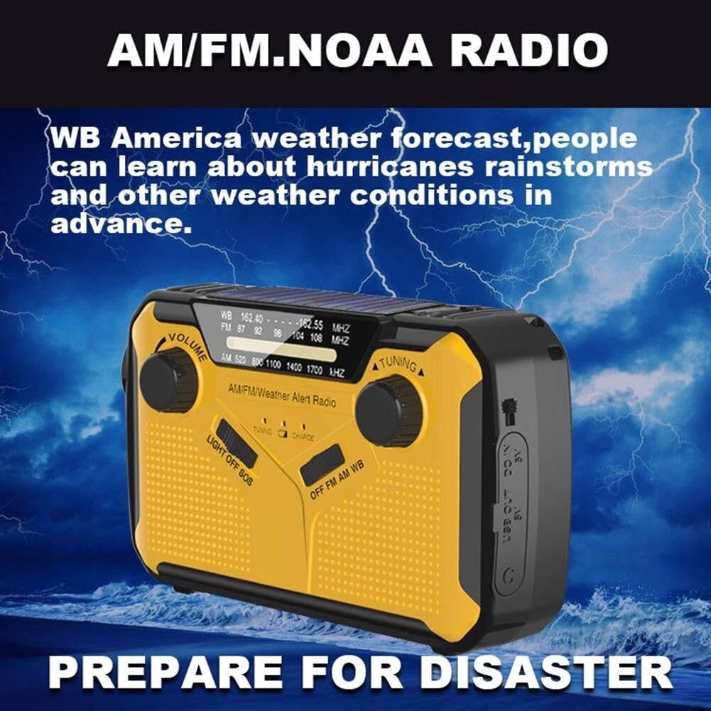 Radio awaryjne z korbką, pogoda słoneczna AM|FM|WB|NOAA, przetrwanie, latarka, lampa do czytania 2 W, alarm SOS 2500 mAh