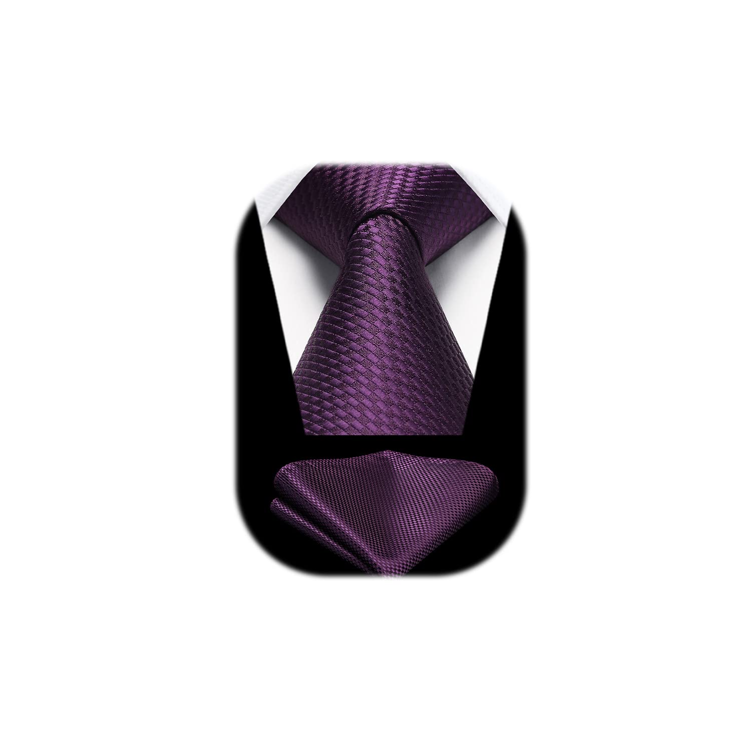 HISDERN Corbatas de Hombre Morado oscuro Clásico Color Solido Corbata y Pañuelo Lunares de Business Conjunto Corbata Plaid Formal Boda Fiesta