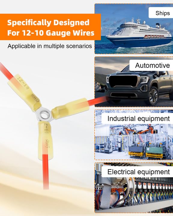 SZRKRLA 3 Way Wire Connectors for 12-10 Gauge AWG Wires, Efficient Wire Crimping, Yellow Butt Connectors Heat Shrink, Y Ring Butt Connector, 20PCS