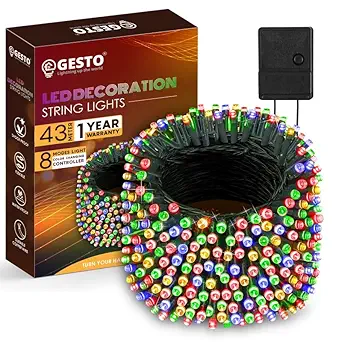 Gesto Multicolor Serial String Led Light with 8 Modes Changing Controller - Waterproof Serial Lights for Decoration Long | for Home,Diwali Decoration, Christmas,Patio Garden(43 Meter | Pack of 1)