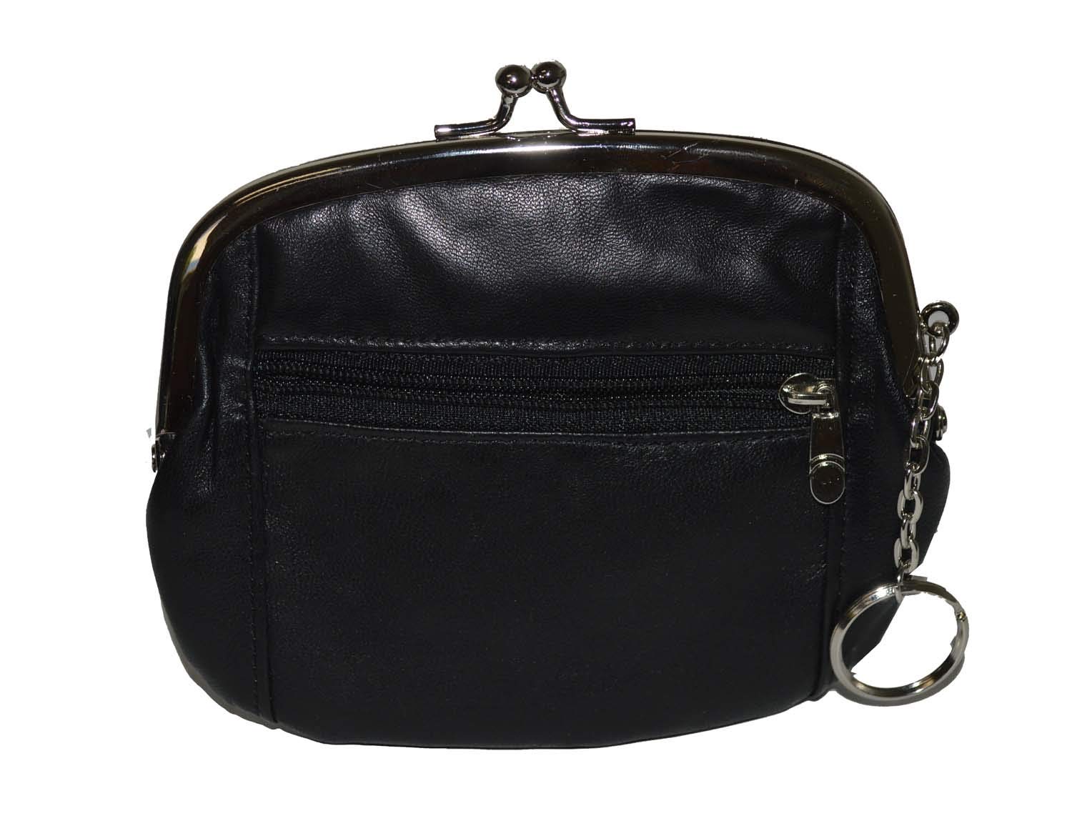 Coin Purse Large with Outside ID Pocket card slots and key ring by Leatherboss