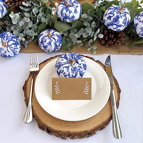 Image of Winlyn 12 Pcs Small Fabric Decorative Blue and White Pumpkins Chinoiserie Chic Foam Pumpkins 3 inch for Gifts Fall Wedding Halloween Thanksgiving Table Centerpiece Mantel Farmhouse Decor