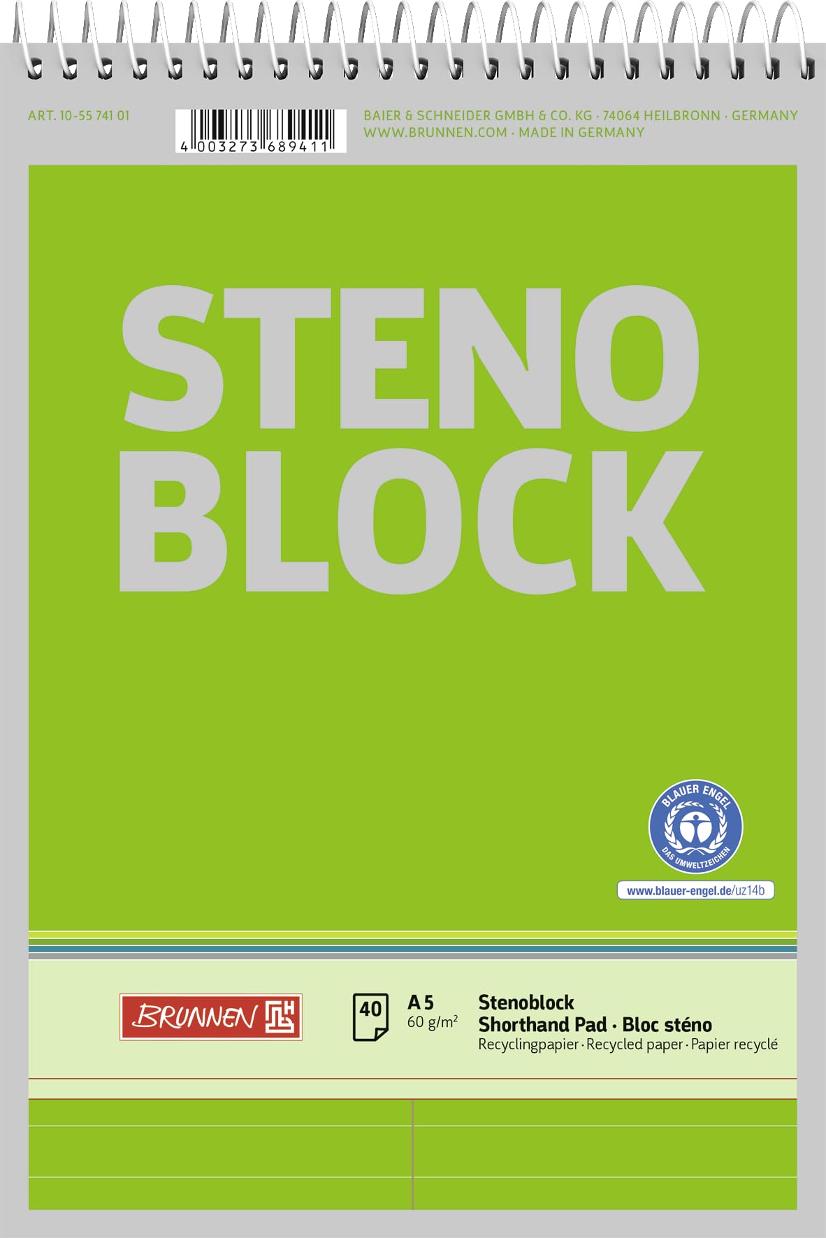 10X BRUNNEN Stenoblock A5 40Bl Bl. Engel